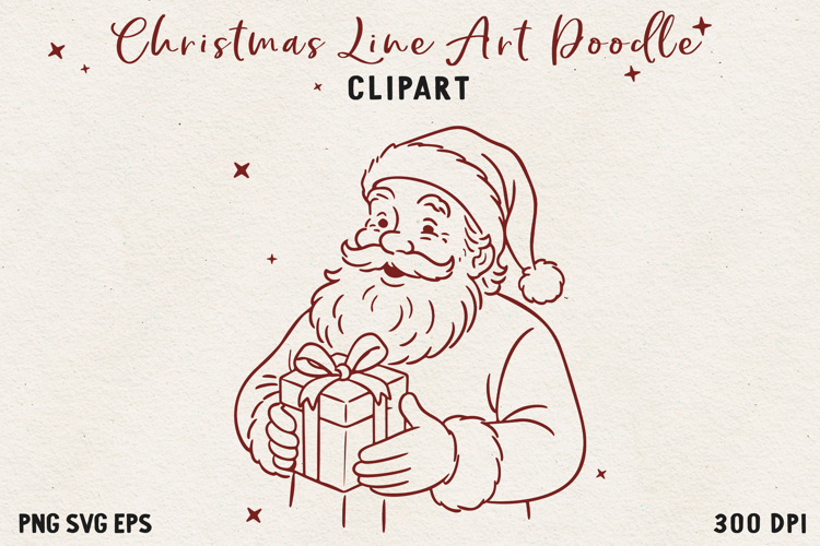 Santa Claus SVG PNG EPS, Vintage Red Line Christmas clipart.