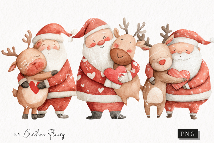 Santa Hugging Reindeer Clipart | Christmas PNG