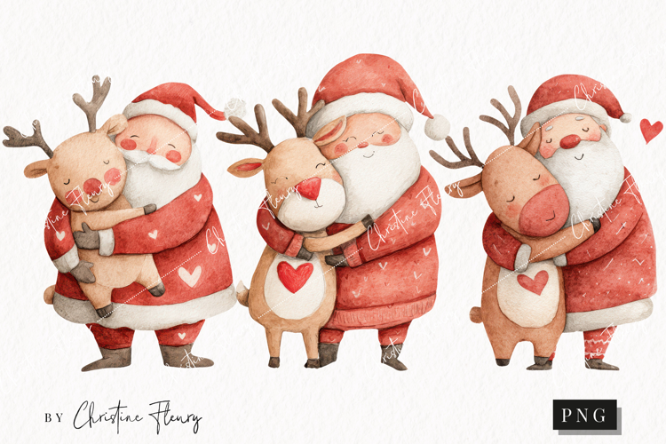 Santa Hugging Reindeer Clipart | Christmas PNG