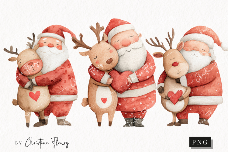 Santa Hugging Reindeer Clipart | Christmas PNG