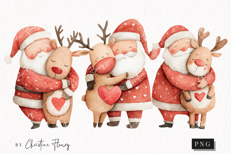 Santa Hugging Reindeer Clipart | Christmas PNG
