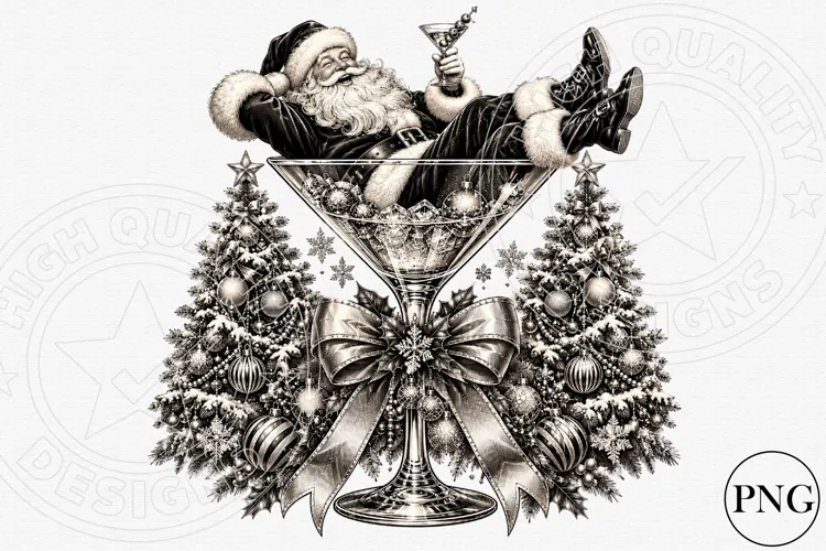 Santa in a Martini Glass PNG | Funny Christmas Cocktail Subl
