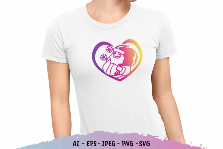 Santa in Heart with Gradient Color