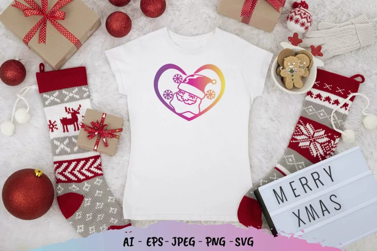 Santa in Heart with Gradient Color