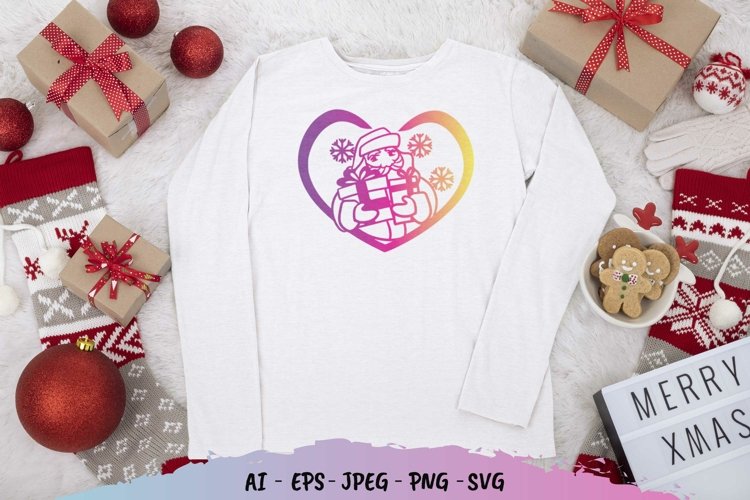 Santa in Heart with Gradient Color