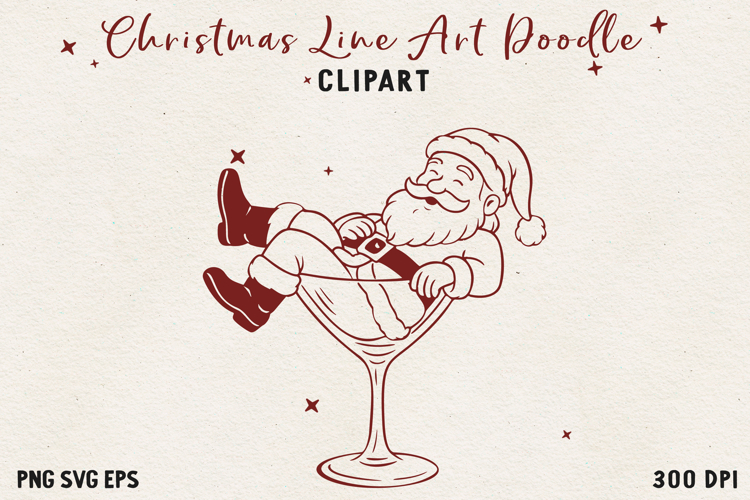 Santa Claus SVG PNG EPS, Vintage Red Line Christmas clipart.