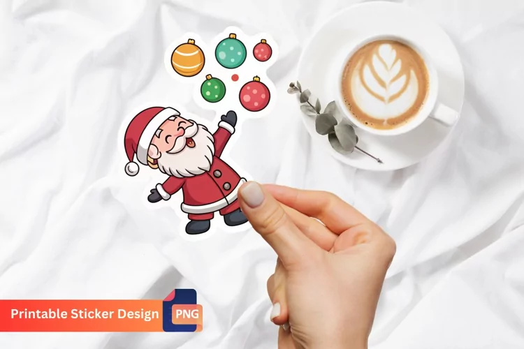 Santa Juggling Ornaments Sticker, Festive Santa Sticker