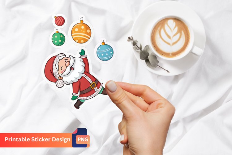 Santa Juggling Ornaments Sticker, Festive Santa Sticker example image 1