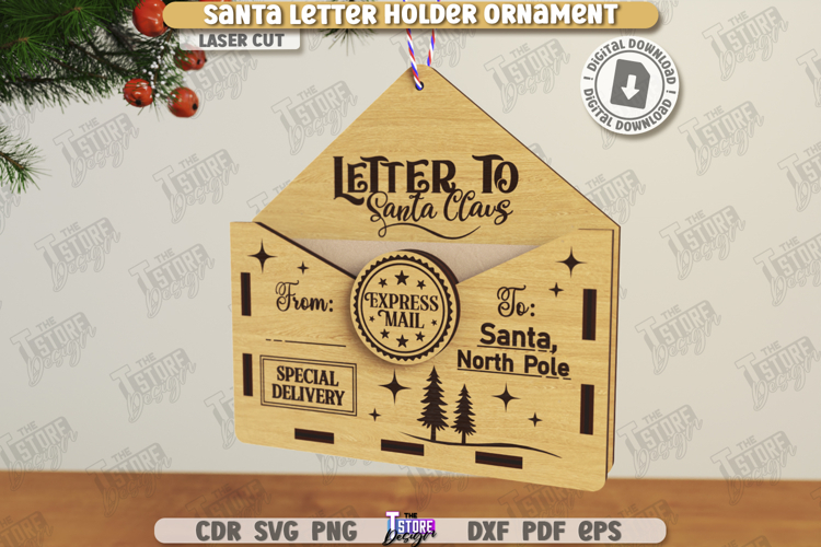 Santa Letter Holder Laser Cut|Christmas SVG|Wooden Envelope