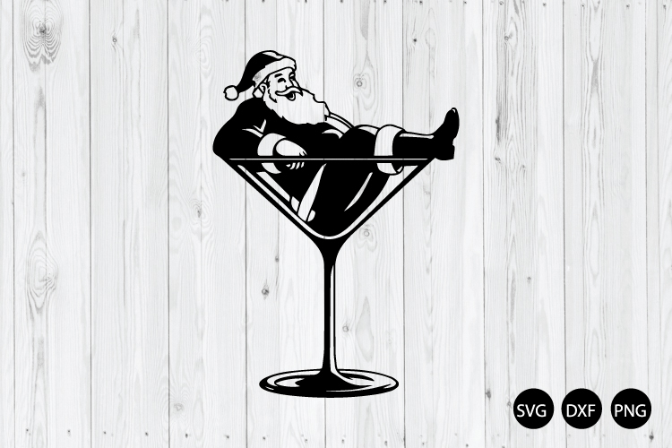 Santa Martini Glass SVG, Retro Drunk Santa in Cocktail Glass