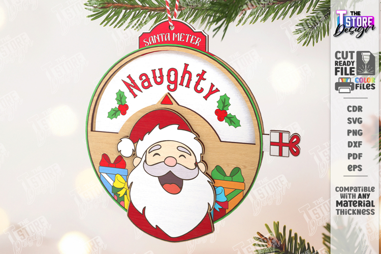 Santa Meter Ornament Laser Cut| Christmas Tree Toy |Xmas SVG