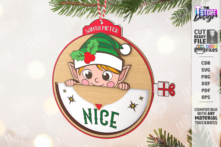 Santa Meter Ornament Laser Cut| Christmas Tree Toy |Xmas SVG