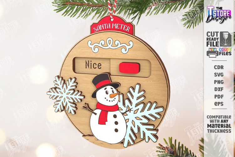 Santa Meter Ornament Laser Cut| Christmas Tree Toy |Xmas SVG