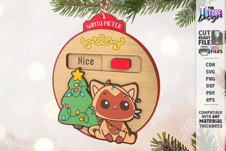 Santa Meter Ornament Laser Cut| Christmas Tree Toy |Xmas SVG