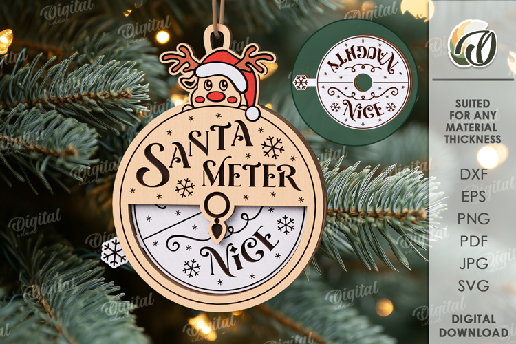 Santa Meter Ornament Laser Cut. Christmas Tree Decor SVG example image 1