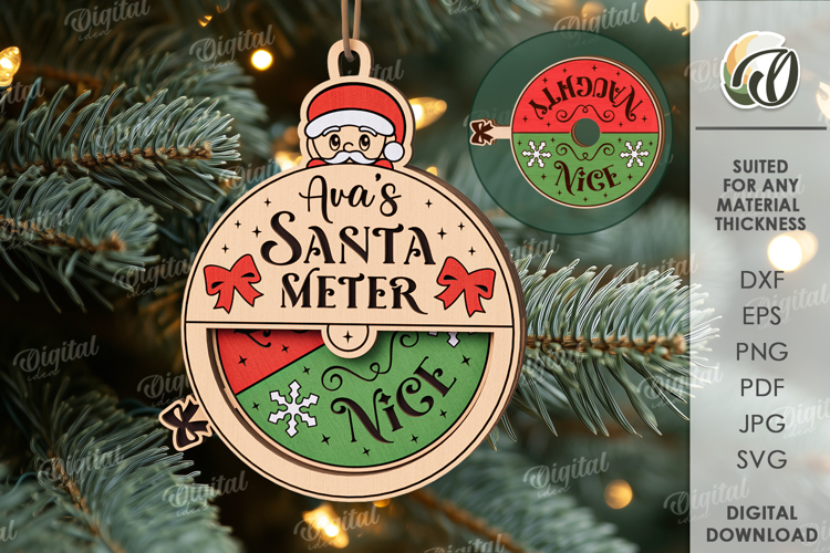 Santa Meter Ornament Laser Cut. Christmas Tree Decor SVG example image 1