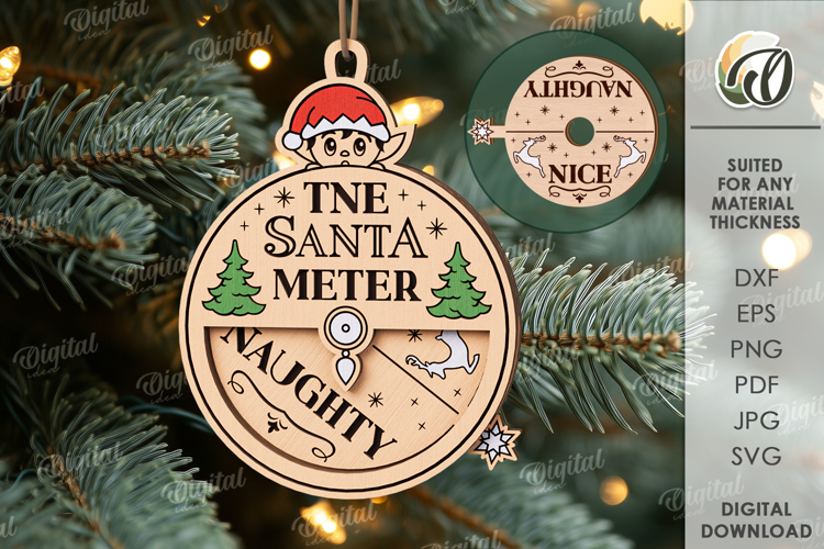 Santa Meter Ornament Laser Cut. Christmas Tree Decor SVG example image 1
