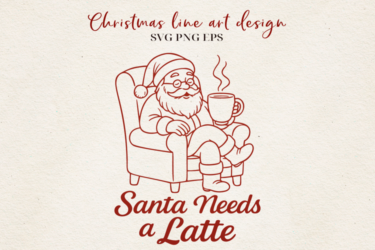 Christmas Coffee Line Art | Cozy Santa SVG PNG EPS