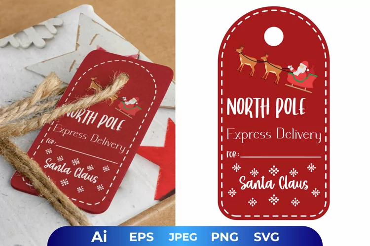 Santa Riding His Deer Brought Christmas Gift Tag Card