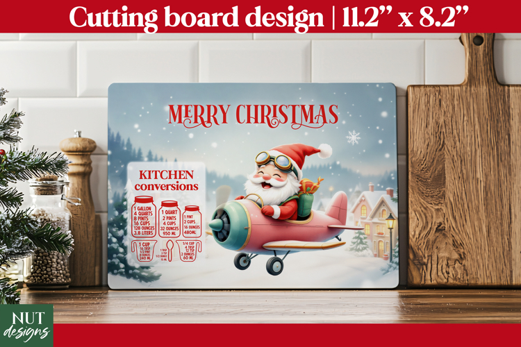 Christmas cutting board, Flying Santa Cutting Board