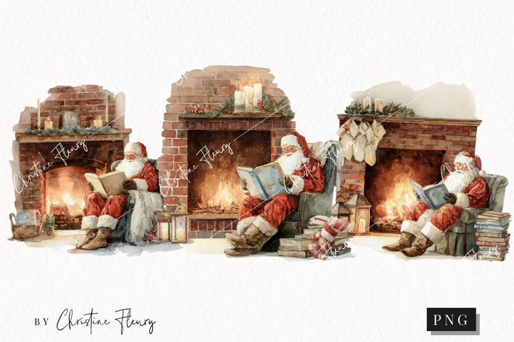 Watercolor Santa Reading Clipart | Christmas PNG