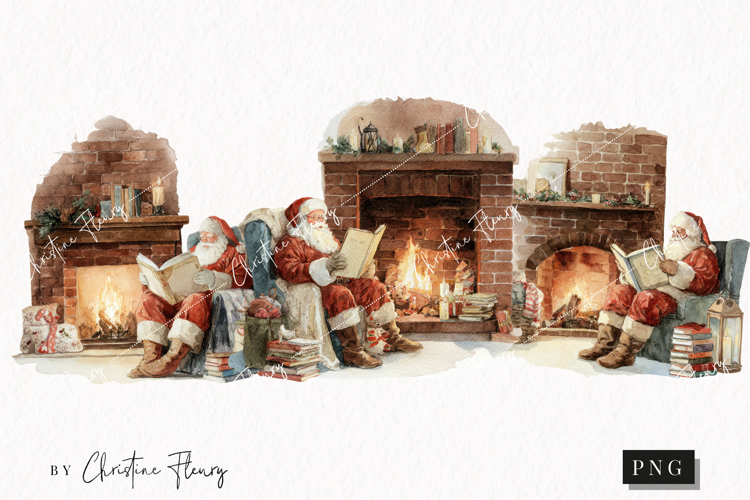 Watercolor Santa Reading Clipart | Christmas PNG