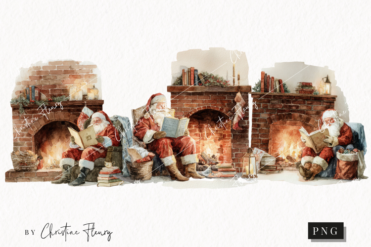 Watercolor Santa Reading Clipart | Christmas PNG