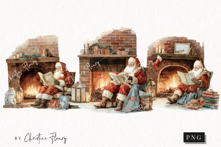 Watercolor Santa Reading Clipart | Christmas PNG