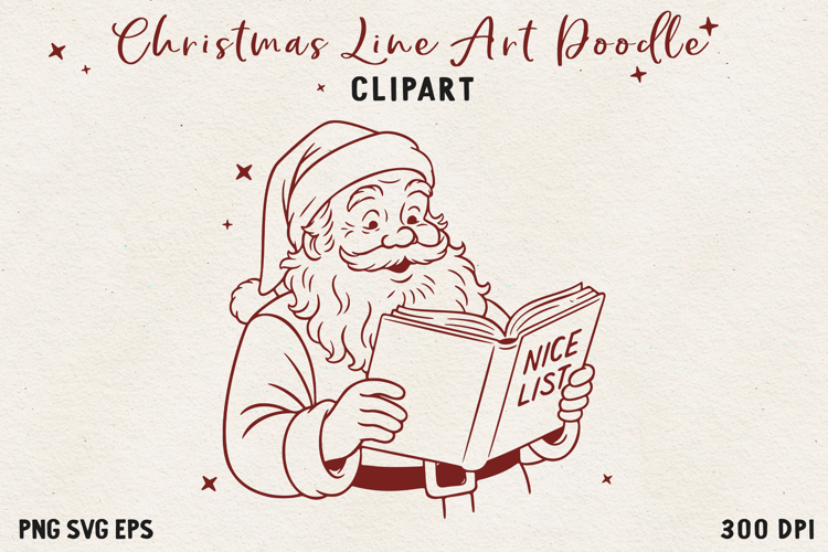 Santa Claus SVG PNG EPS, Vintage Red Line Christmas clipart.