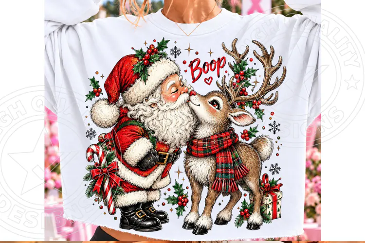 Santa Reindeer Boop Cute Vintage Christmas PNG