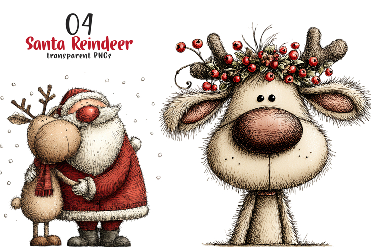 Santa Reindeer Christmas Clipart example image 1