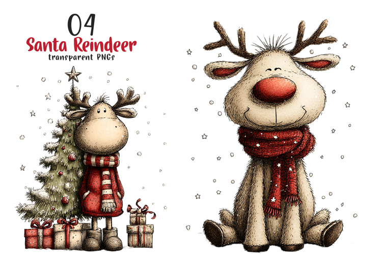 Santa Reindeer Christmas Clipart example image 1