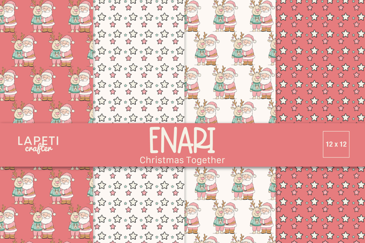 Santa and Reindeer Digital Paper, 12x12 Scrapbooking Paper