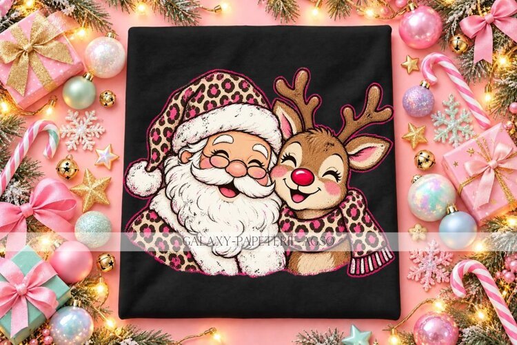 Santa and Reindeer PNG with Pink Leopard Print example image 1