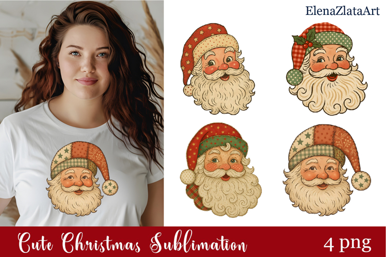 Christmas retro Santa Claus clipart. Patchwork clipart