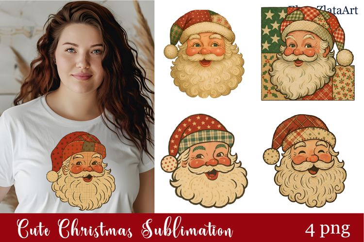 Christmas retro Santa Claus clipart. Patchwork clipart
