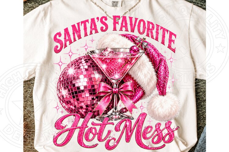 Santa’s Favorite Hot Mess Pink Disco Christmas Cocktail PNG example image 1