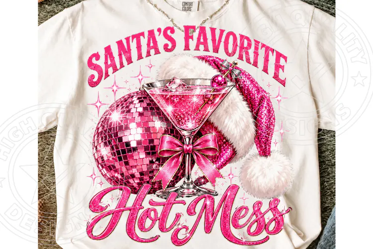 Santa’s Favorite Hot Mess Pink Disco Christmas Cocktail PNG
