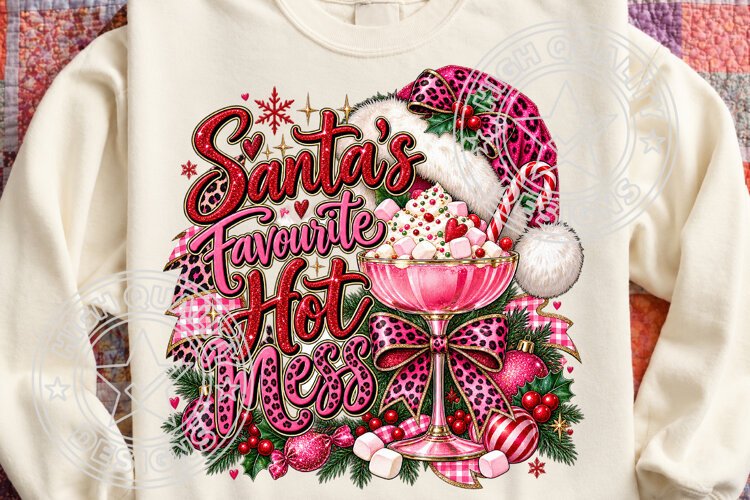 Santa's Favorite Hot Mess PNG, Pink Christmas PNG example image 1