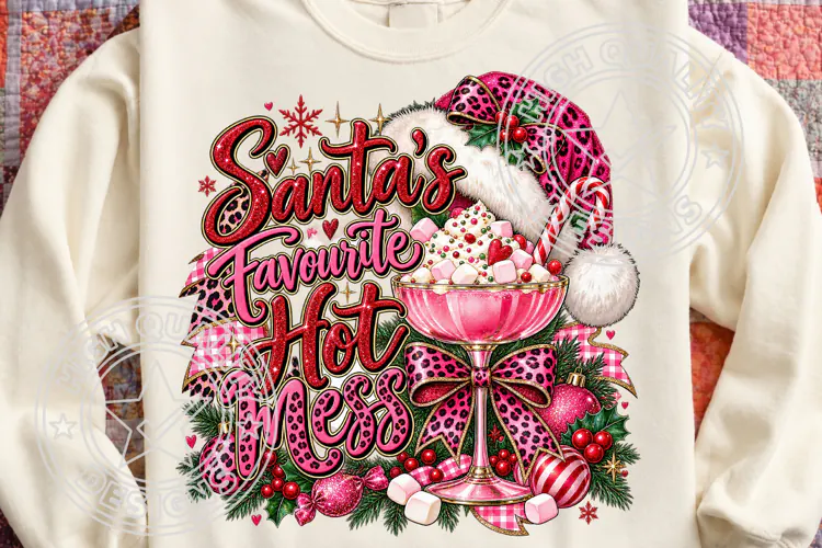 Santa's Favorite Hot Mess PNG, Pink Christmas PNG