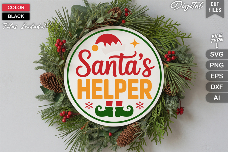 Santas Helper SVG | Christmas Round Sign SVG | Xmas SVG