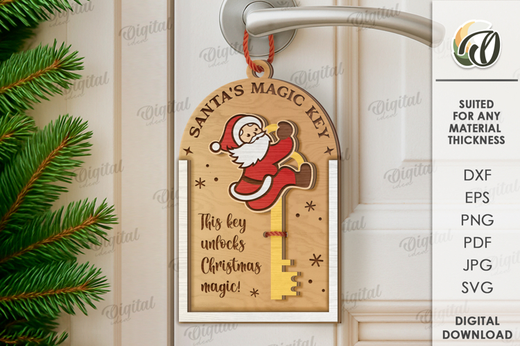 Santas Magic Key Decor Laser Cut. Christmas Door Hanger SVG