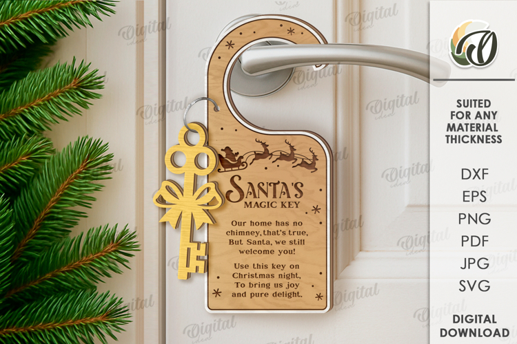 Santas Magic Key Decor Laser Cut. Christmas Door Hanger SVG