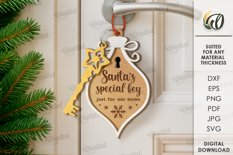 Santas Magic Key Decor Laser Cut. Christmas Door Hanger SVG