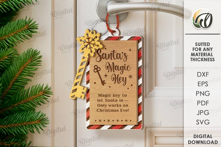 Santas Magic Key Decor Laser Cut. Christmas Door Hanger SVG