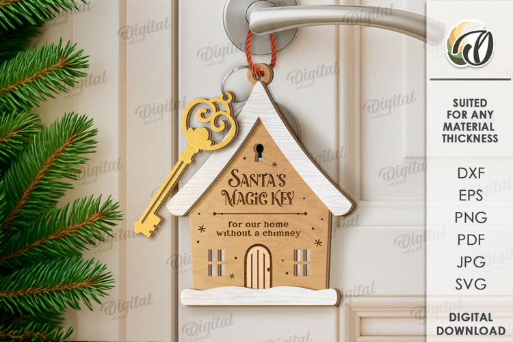 Santas Magic Key Decor Laser Cut. Christmas Door Hanger SVG