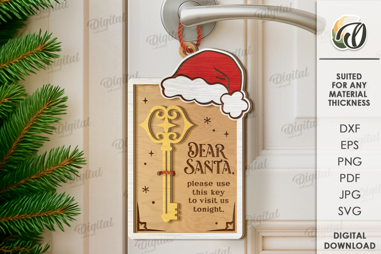 Santas Magic Key Decor Laser Cut. Christmas Door Hanger SVG