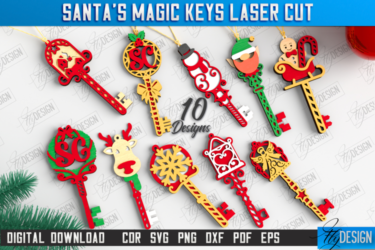 Santas Magic Keys Laser Cut Bundle, Layered Christmas Keys