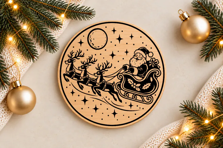 Santa’s Sleigh with Reindeer Laser Cut