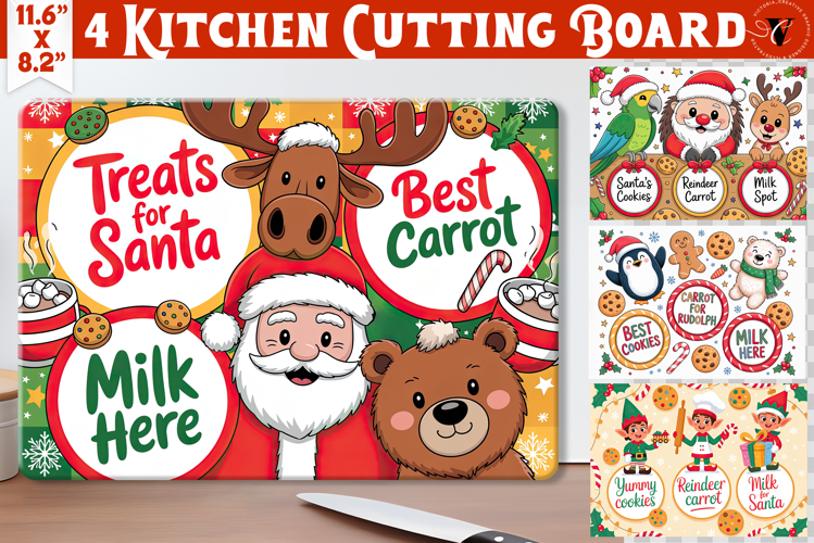 Christmas Treat Board | Christmas Cutting Board Santa Tray